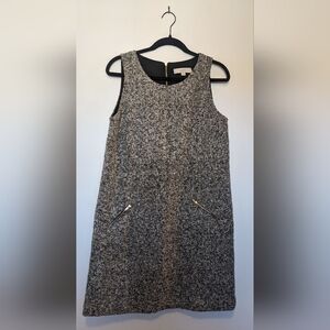 LOFT Marled Gray Black Wool Blend Boucle Textured Shift Dress Pockets sz 10